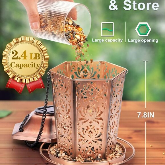 Solar Bird Feeders for Outdoors Hanging - Premium Grade Metal Bird Feeder, Chew- - Picture 6 of 6